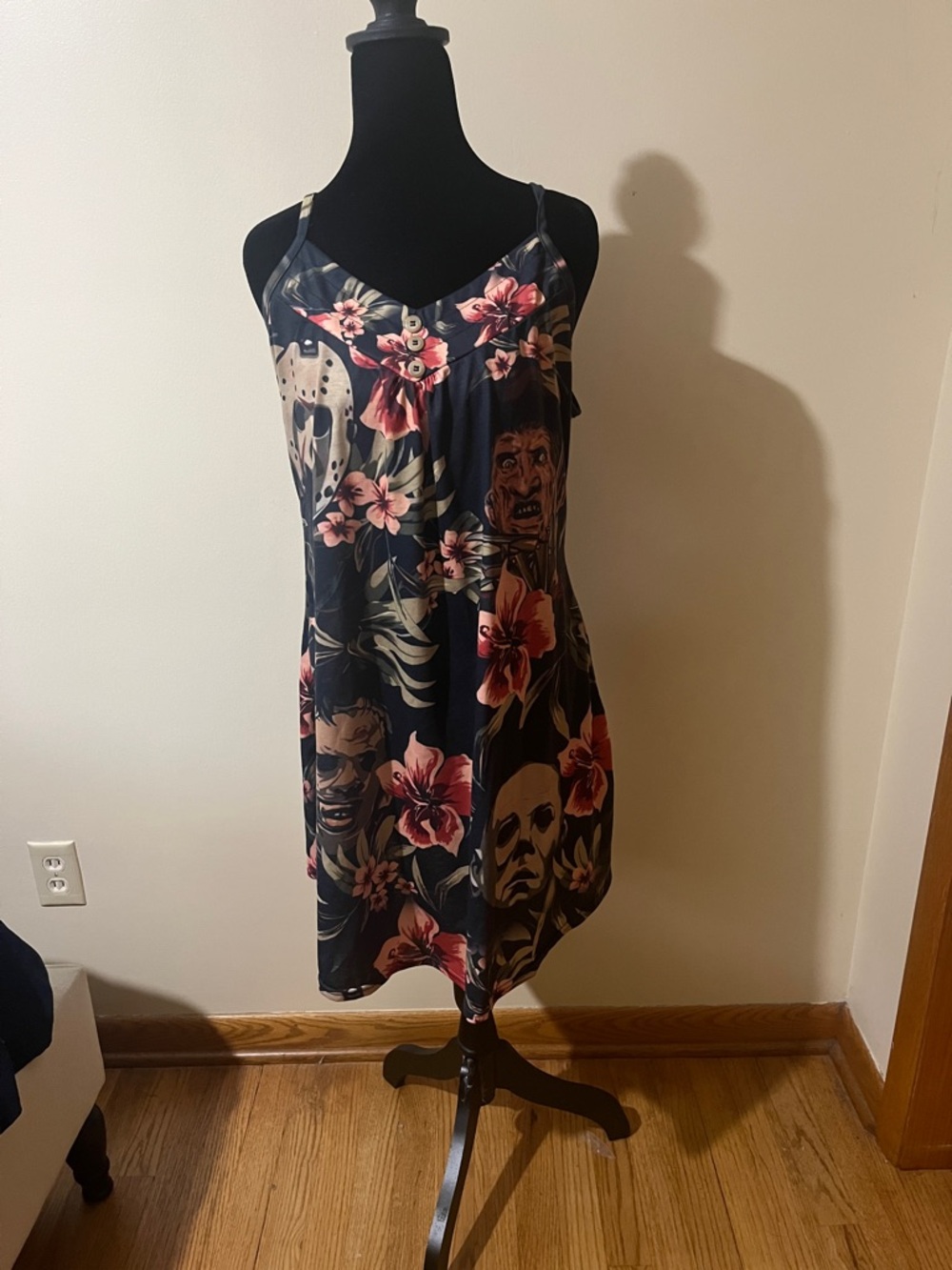 Horror Floral Slip Dress in Navy with Pink Blooms